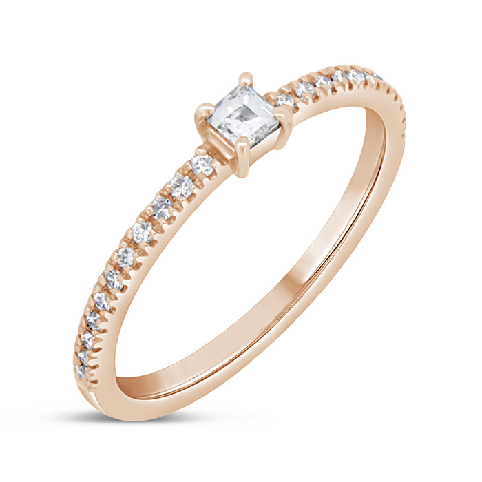 Diamond Pave and Center Baguette Stacking Ring - Pasha Fine Jewelry