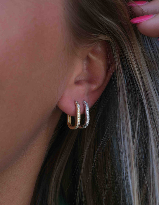 Diamond Oblong Hoop Earrings - Pasha Fine Jewelry