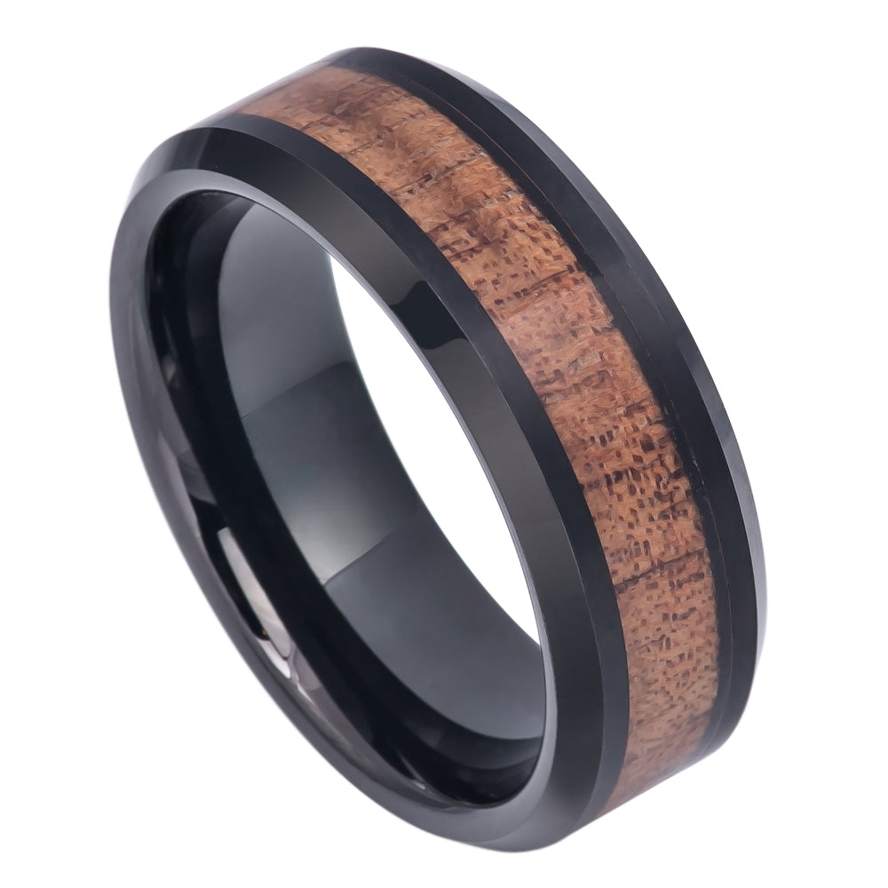 Black Tungsten with Wood Inlay - Pasha Fine Jewelry