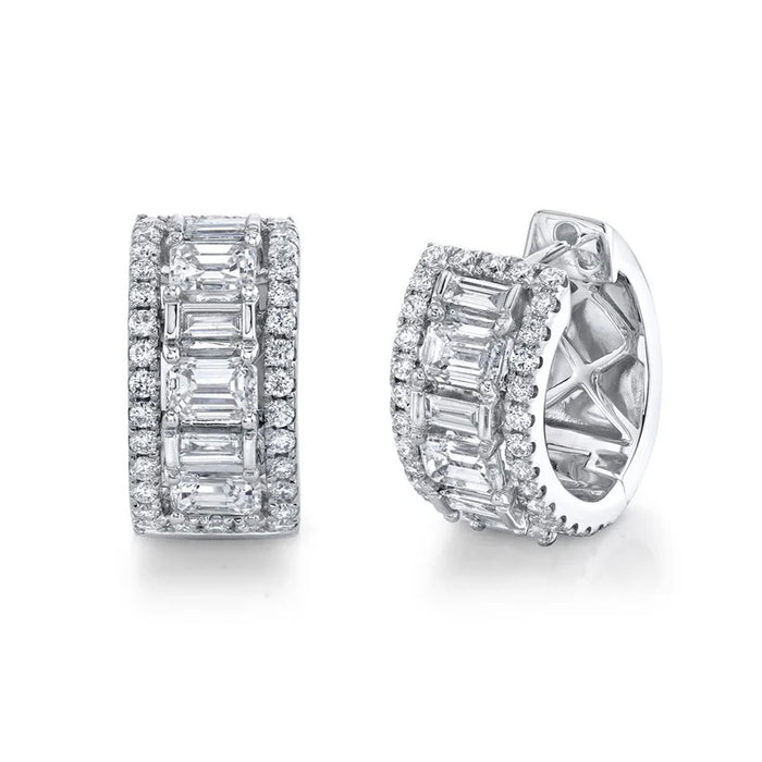 Emerald and Baguette Diamond Hoops