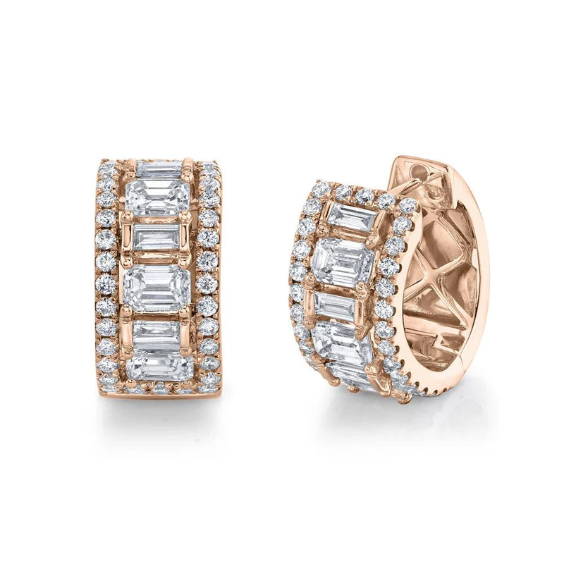 Emerald and Baguette Diamond Hoops