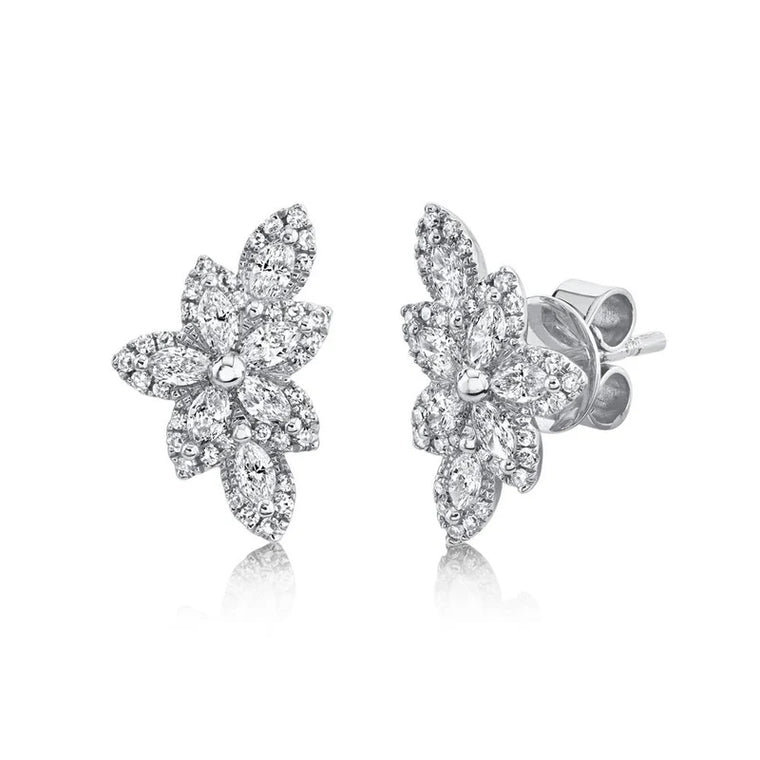 Diamond Flower Stud Earrings