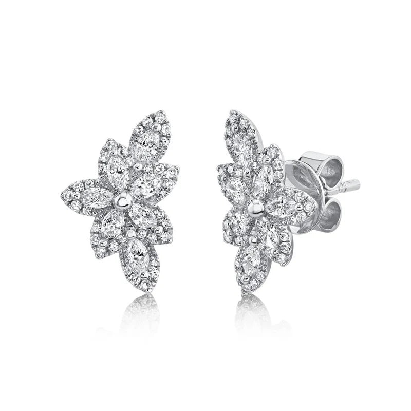 Diamond Flower Stud Earrings