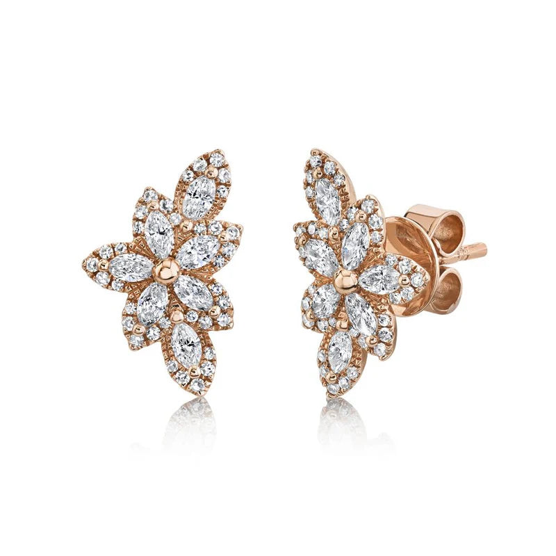 Diamond Flower Stud Earrings