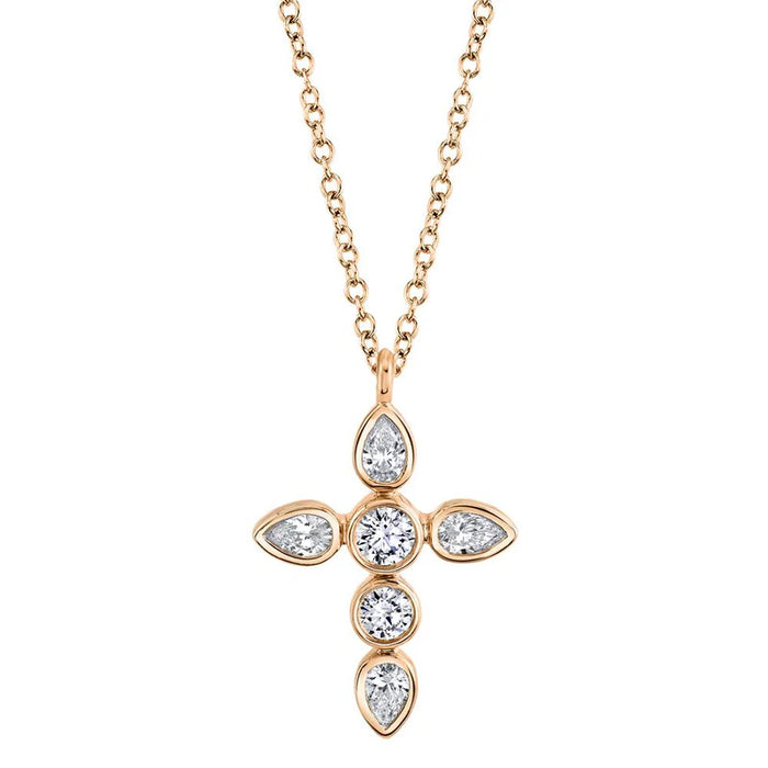 Pear and Round Diamond Bezel Cross
