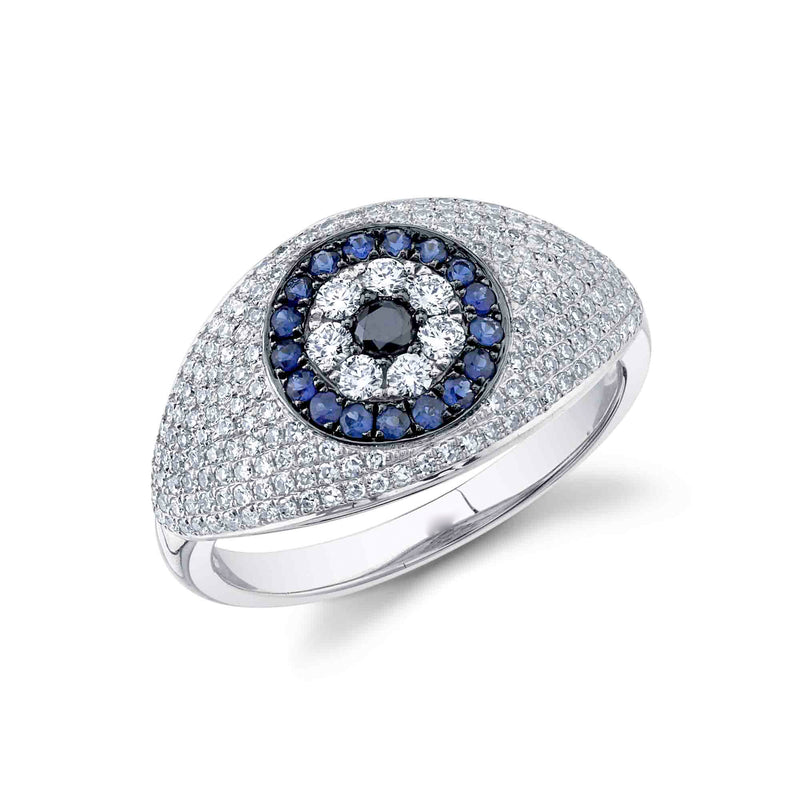 Sapphire + Pavé Diamond Evil Eye Ring