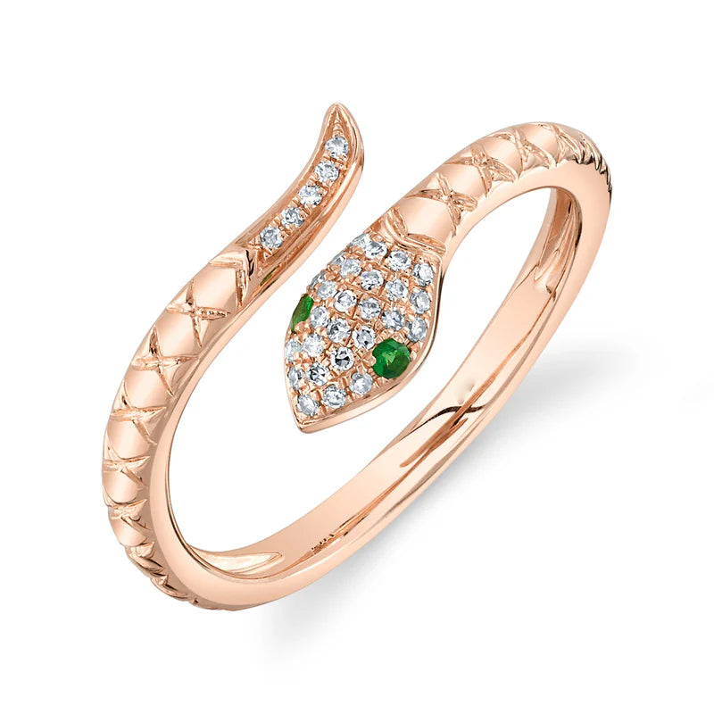 Emerald and Diamond Snake Ring