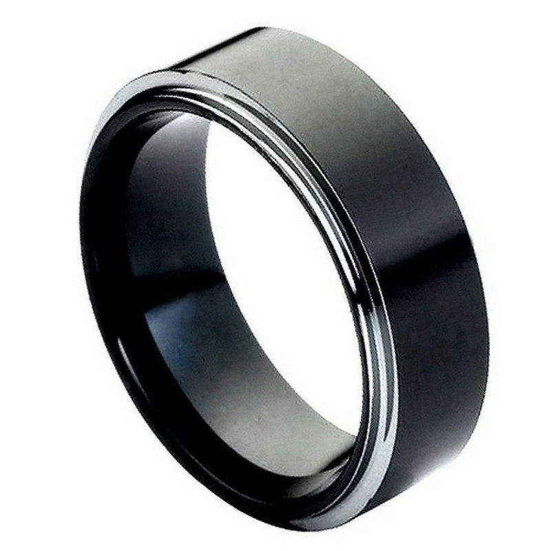 Black Tungsten with White Stepped Edge - Pasha Fine Jewelry