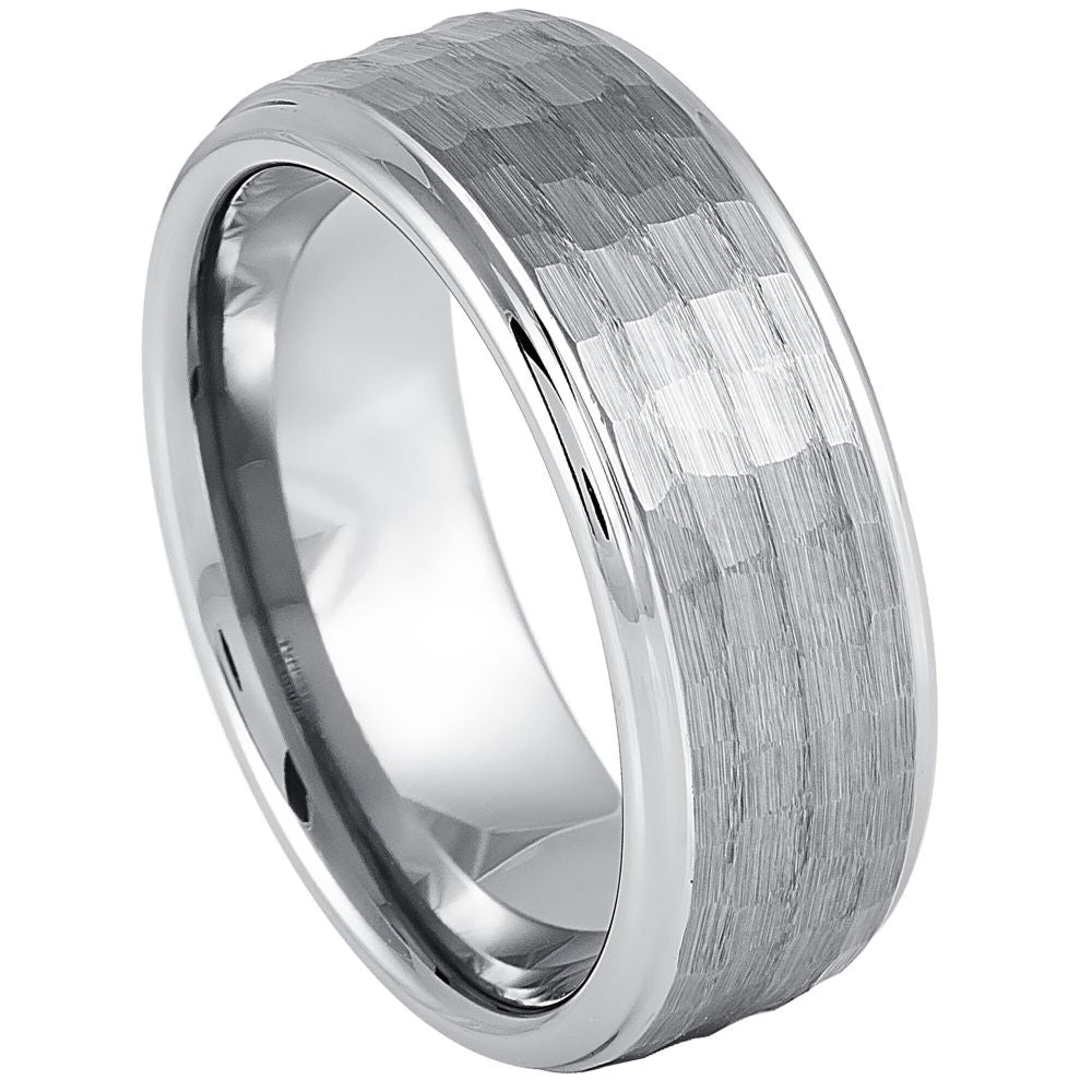 Stepped Down Edge Hammered Center - Pasha Fine Jewelry