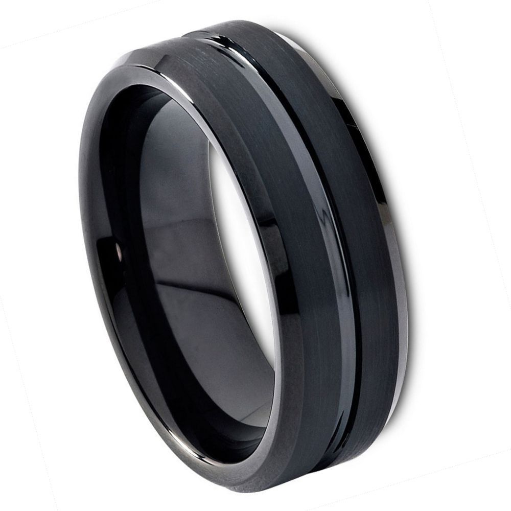 Black Tungsten Shiny Grooves - Pasha Fine Jewelry
