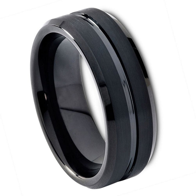 Black Tungsten Shiny Grooves - Pasha Fine Jewelry