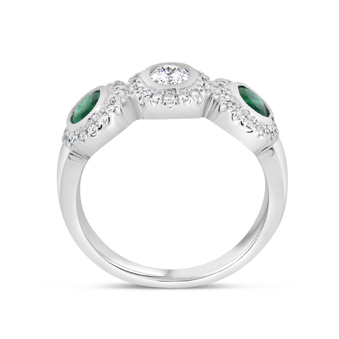 Emerald Three Stone Diamond Ring - Pasha Fine Jewelry