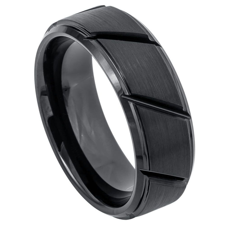 Black Tungsten Diagonal Grooves