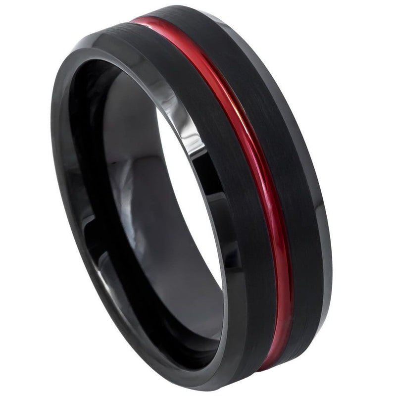 Black Tungsten Red Groove - Pasha Fine Jewelry