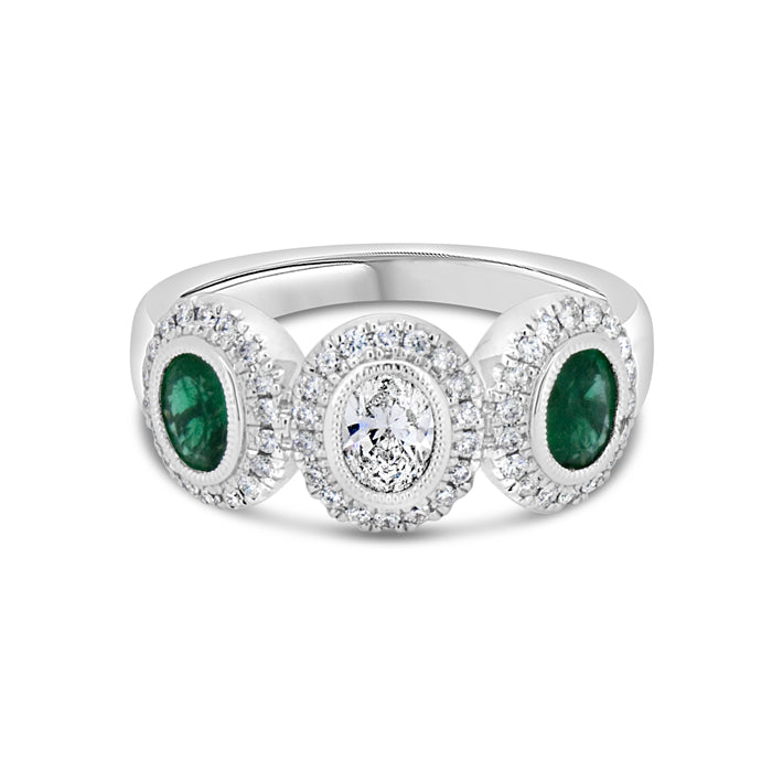 Emerald Three Stone Diamond Ring - Pasha Fine Jewelry