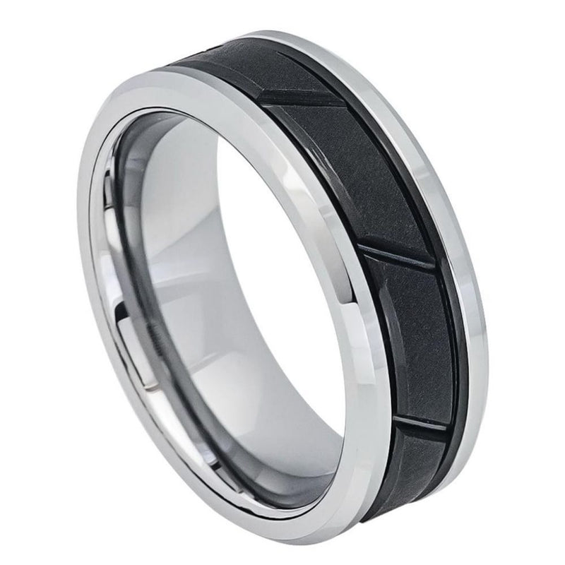Two-Tone Diagonal Grooved Band - Pasha Fine Jewelry