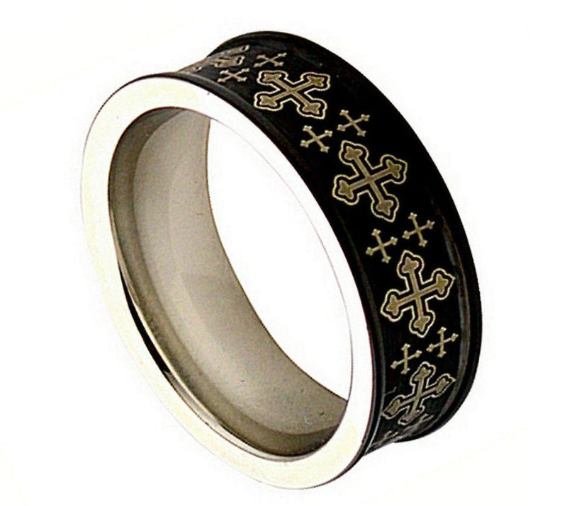 Laser Engraved Alternating Big & Small Cross Pattern on Black Enamel Plated Matte Finish - Pasha Fine Jewelry