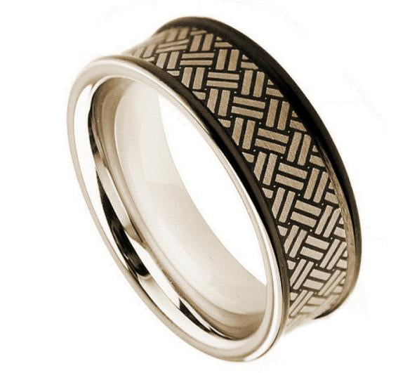 Laser Engraved Weave Pattern on Black Enamel Plated Matte Finish with High Polish Interior - Pasha Fine Jewelry