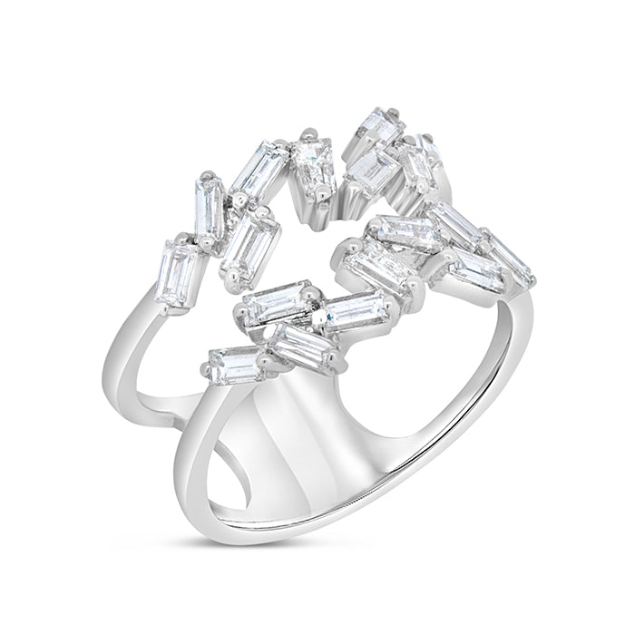 Two Row jagged Baguette Diamond Ring