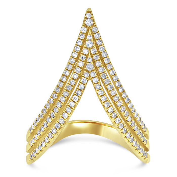 3 Row Pavé Triangle Diamond Ring