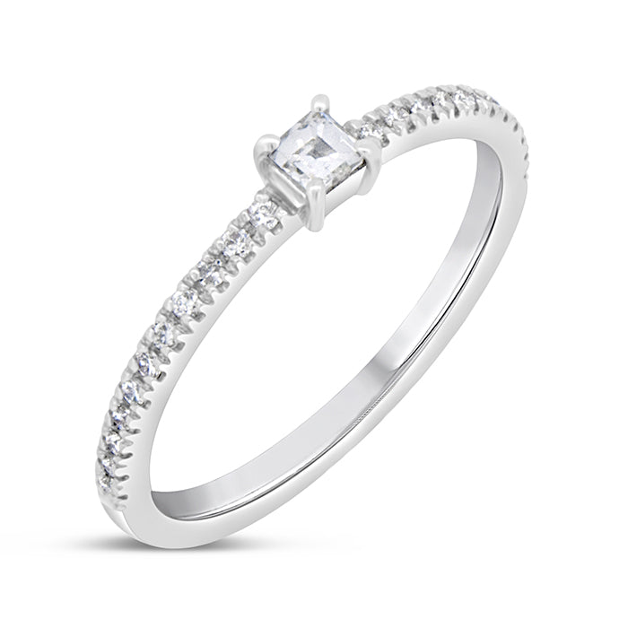 Diamond Pave and Center Baguette Stacking Ring - Pasha Fine Jewelry