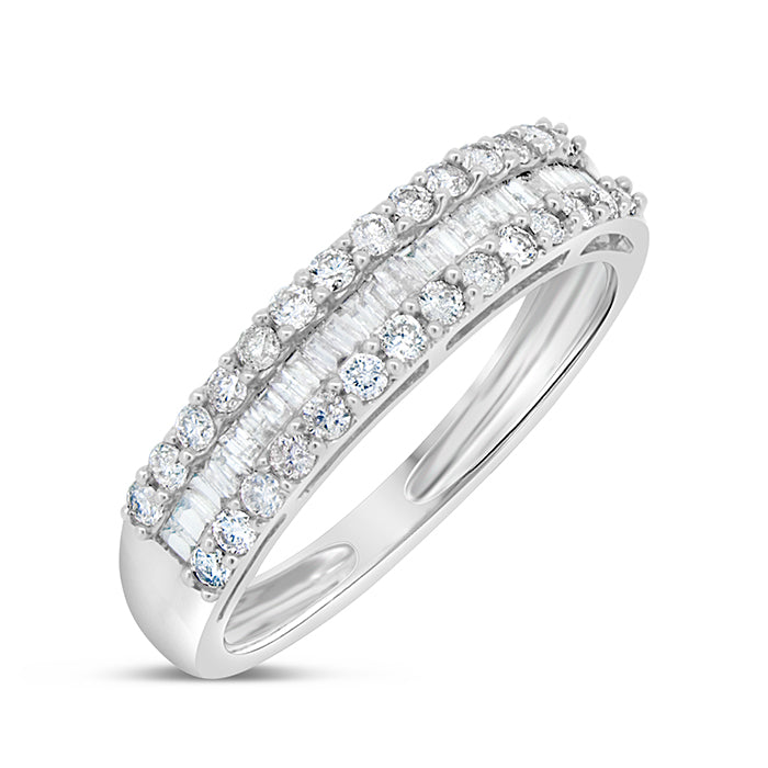 Three Row and Baguette Diamond Ring - Pasha Fine Jewelry