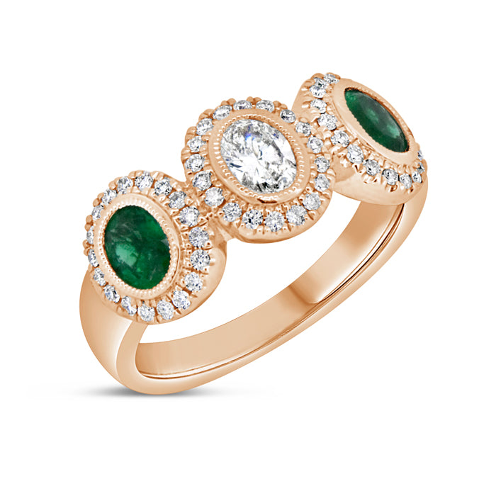 Emerald Three Stone Diamond Ring - Pasha Fine Jewelry