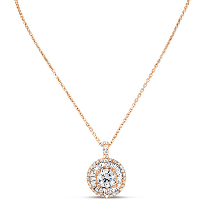 Baguette Halo & Round Diamond Pendant - Pasha Fine Jewelry
