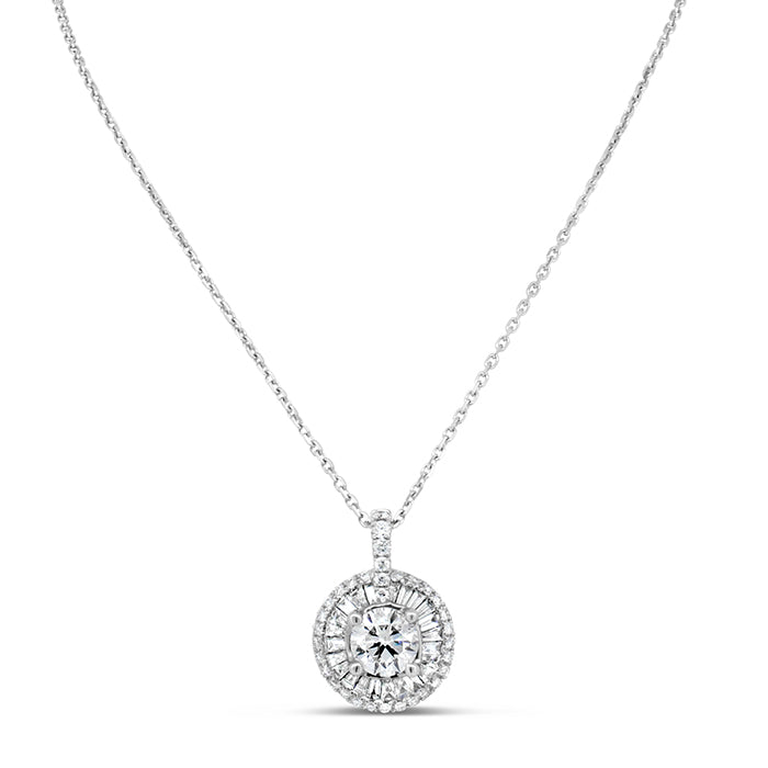 Baguette Halo & Round Diamond Pendant