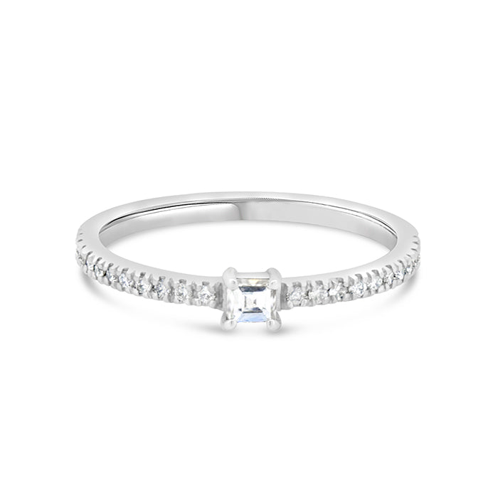 Diamond Pave and Center Baguette Stacking Ring - Pasha Fine Jewelry