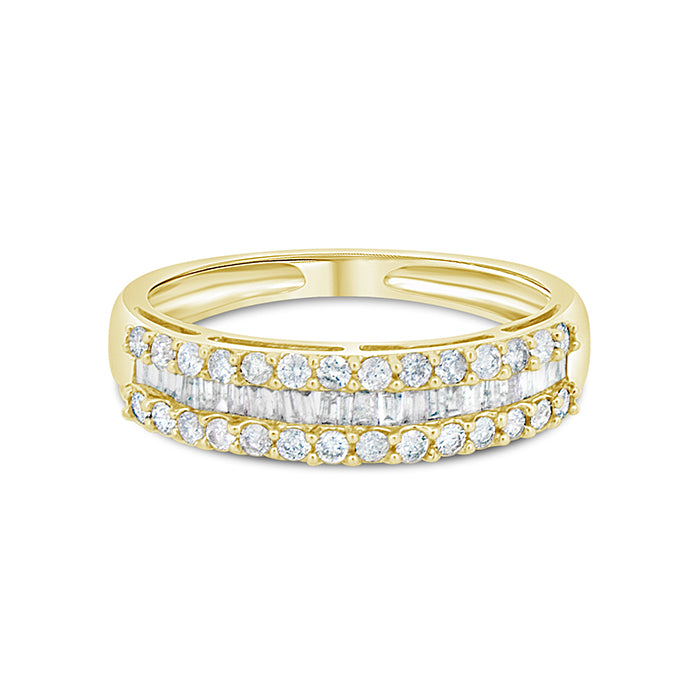 Three Row and Baguette Diamond Ring - Pasha Fine Jewelry