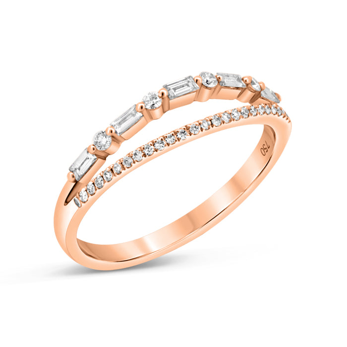 Two row Baguette + Round Diamond Ring