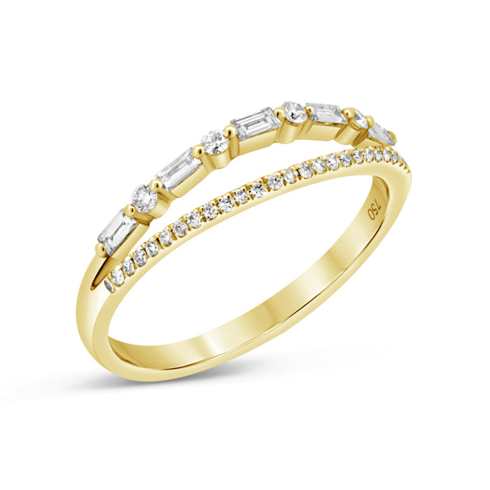 Two row Baguette + Round Diamond Ring
