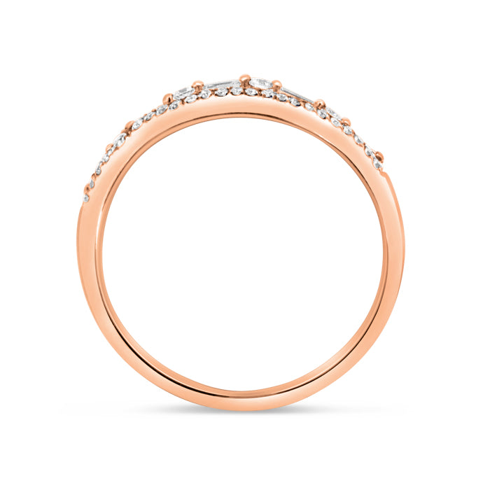 Two row Baguette + Round Diamond Ring