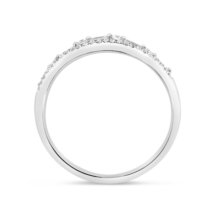 Two row Baguette + Round Diamond Ring