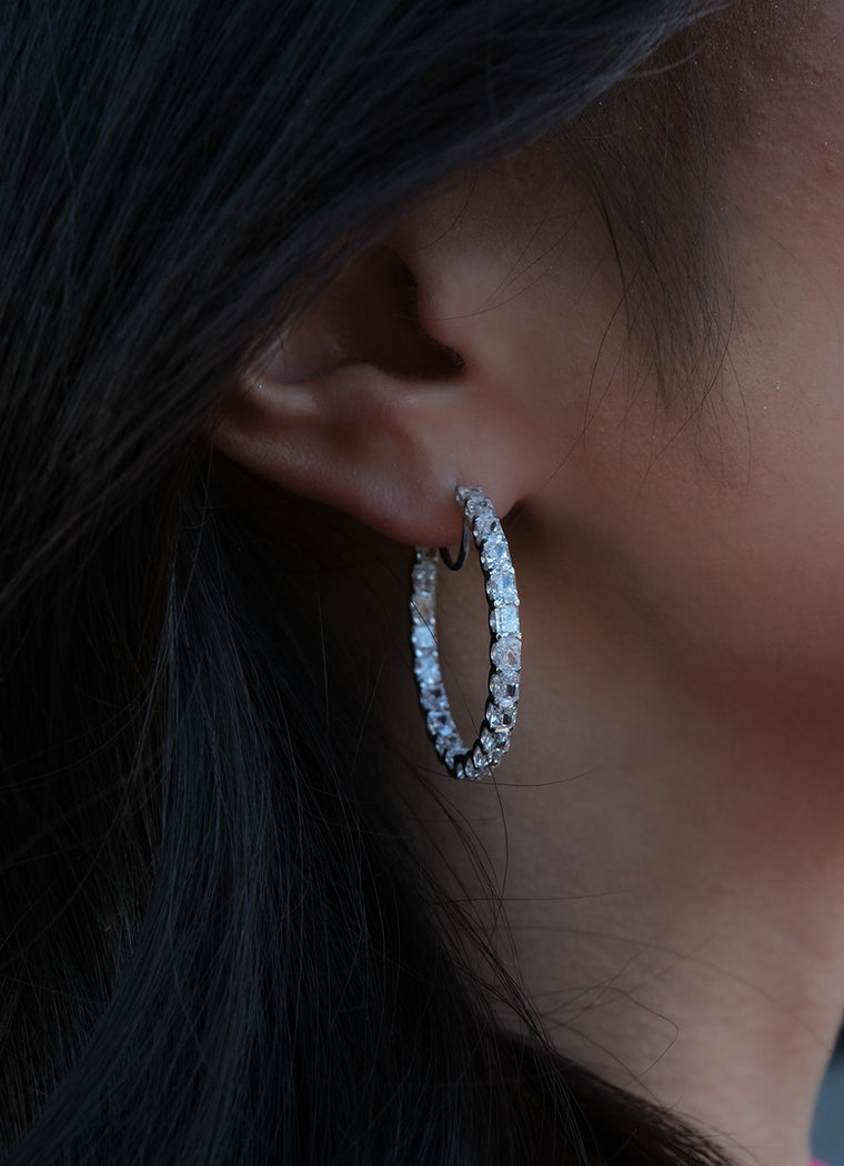 Inside & Out Radiant Cut Diamond Hoops