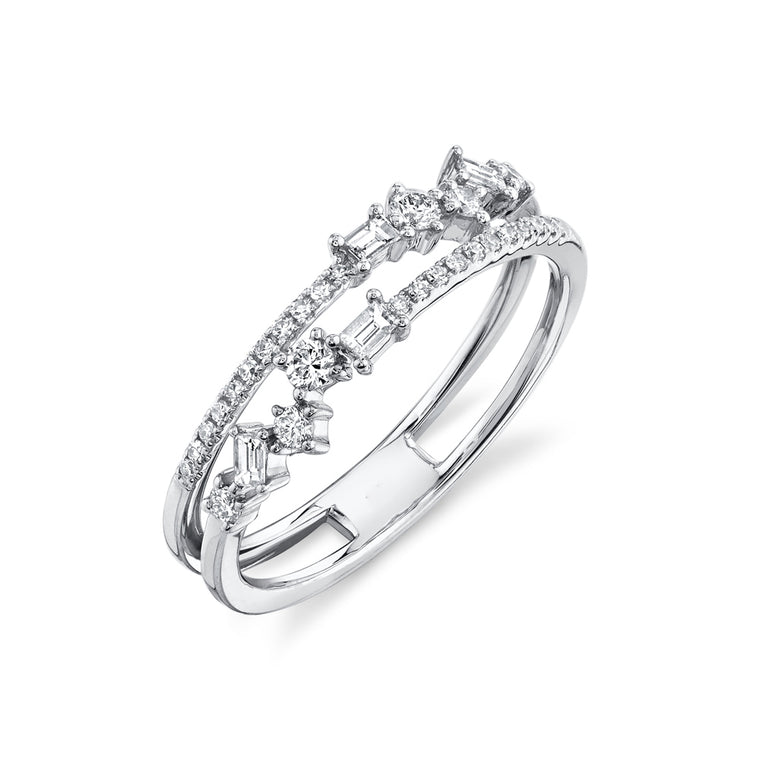 Baguette & Round Diamond Double Band - Pasha Fine Jewelry