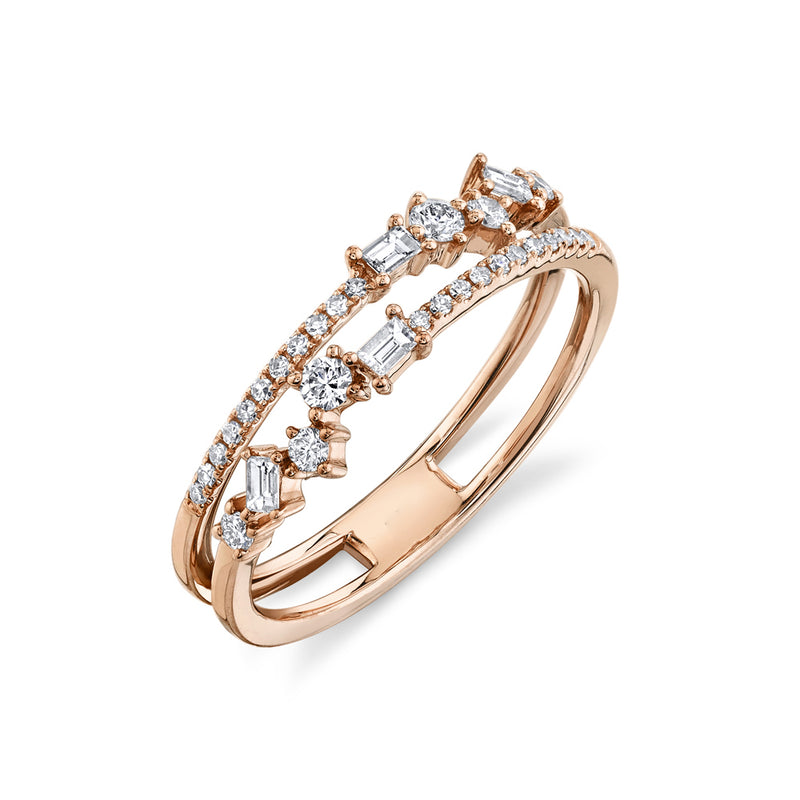 Baguette & Round Diamond Double Band - Pasha Fine Jewelry