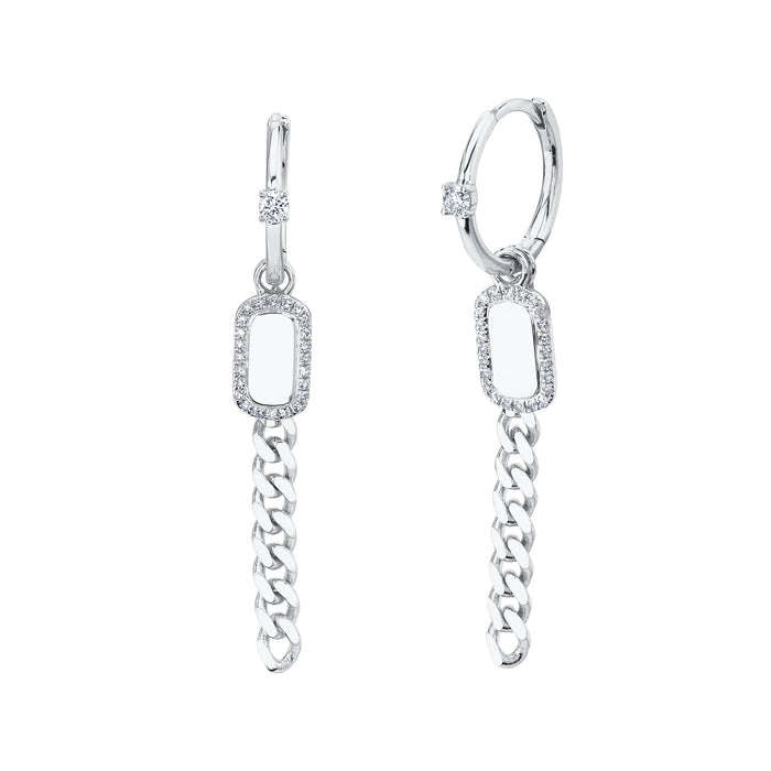 Diamond Dog Tag Link Huggie Earrings - Pasha Fine Jewelry