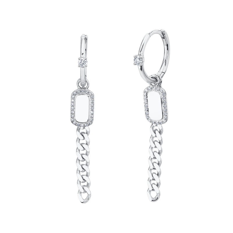 Diamond Dog Tag Link Huggie Earrings - Pasha Fine Jewelry