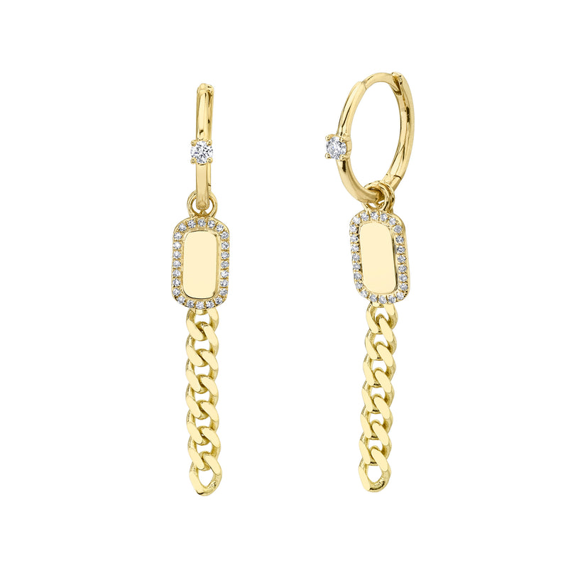 Diamond Dog Tag Link Huggie Earrings - Pasha Fine Jewelry