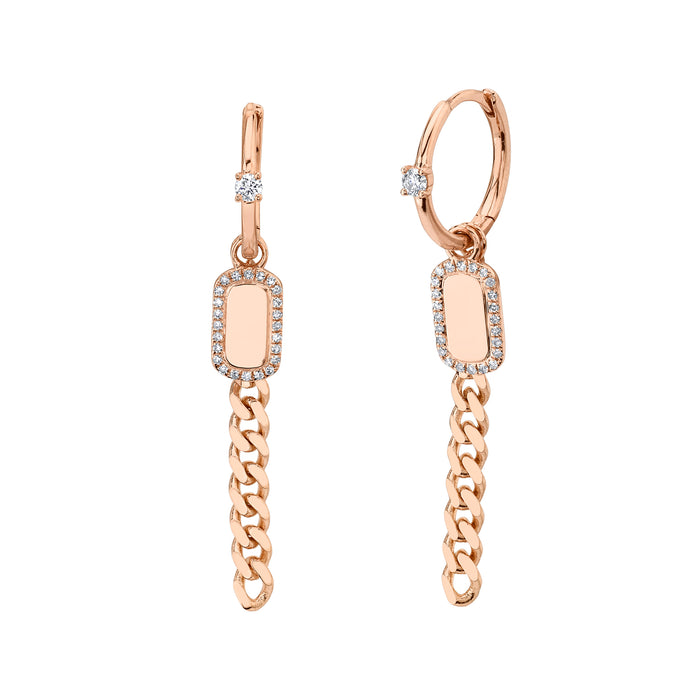 Diamond Dog Tag Link Huggie Earrings - Pasha Fine Jewelry