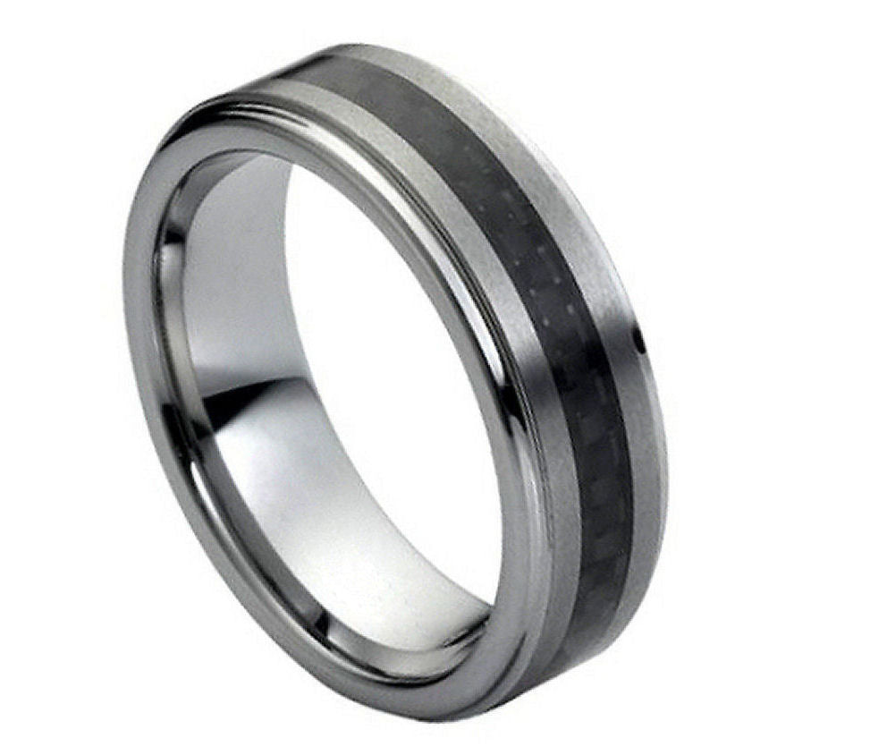 Black Carbon Fiber Inlay Brushed Center - Pasha Fine Jewelry