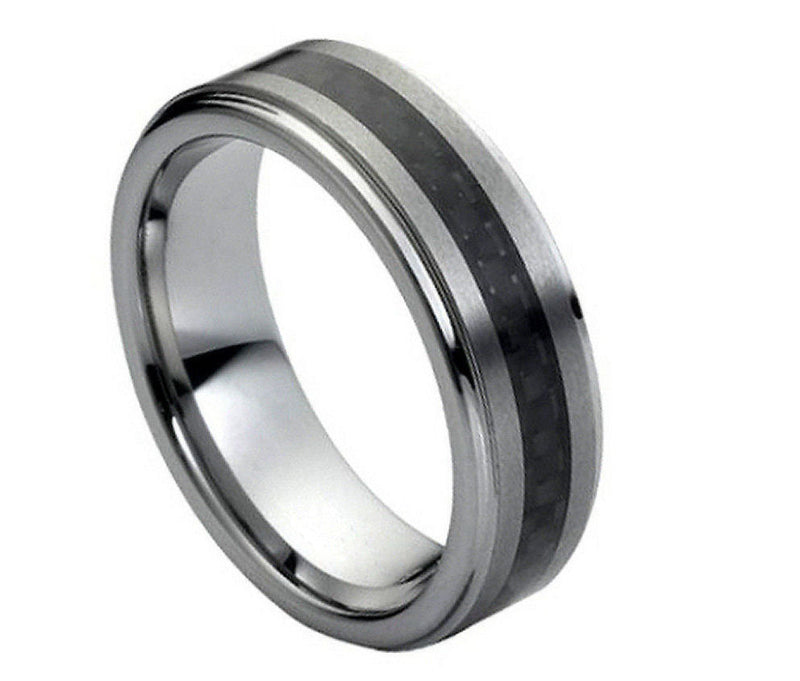 Black Carbon Fiber Inlay Brushed Center - Pasha Fine Jewelry