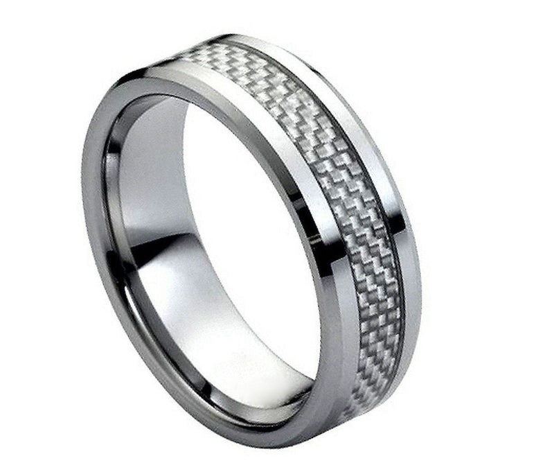 Grey Carbon Fiber Inlay Low Beveled Edge - Pasha Fine Jewelry