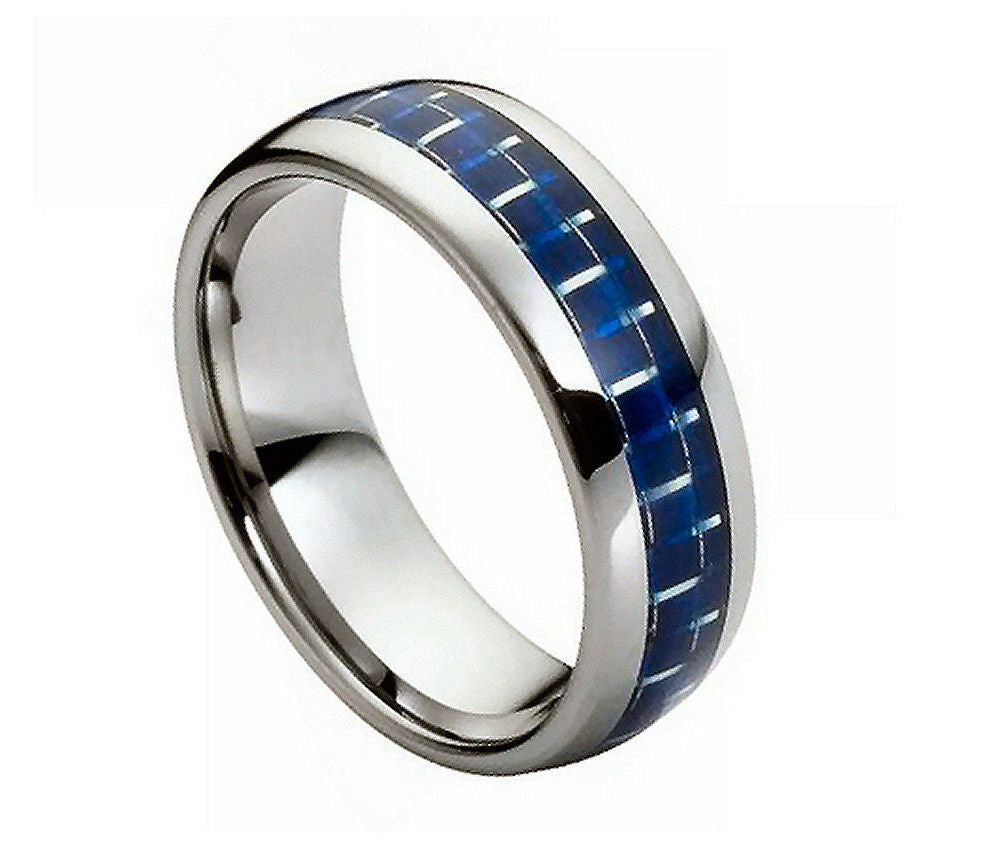 High Polish with Blue Carbon Fiber Inlay - Pasha Fine Jewelry