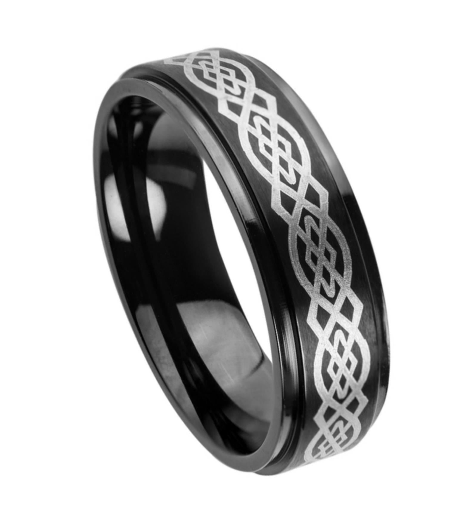 Black Tungsten Celtic Engraving - Pasha Fine Jewelry