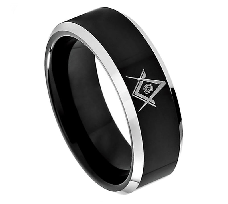 Black Tungsten With Masonic Symbol - Pasha Fine Jewelry