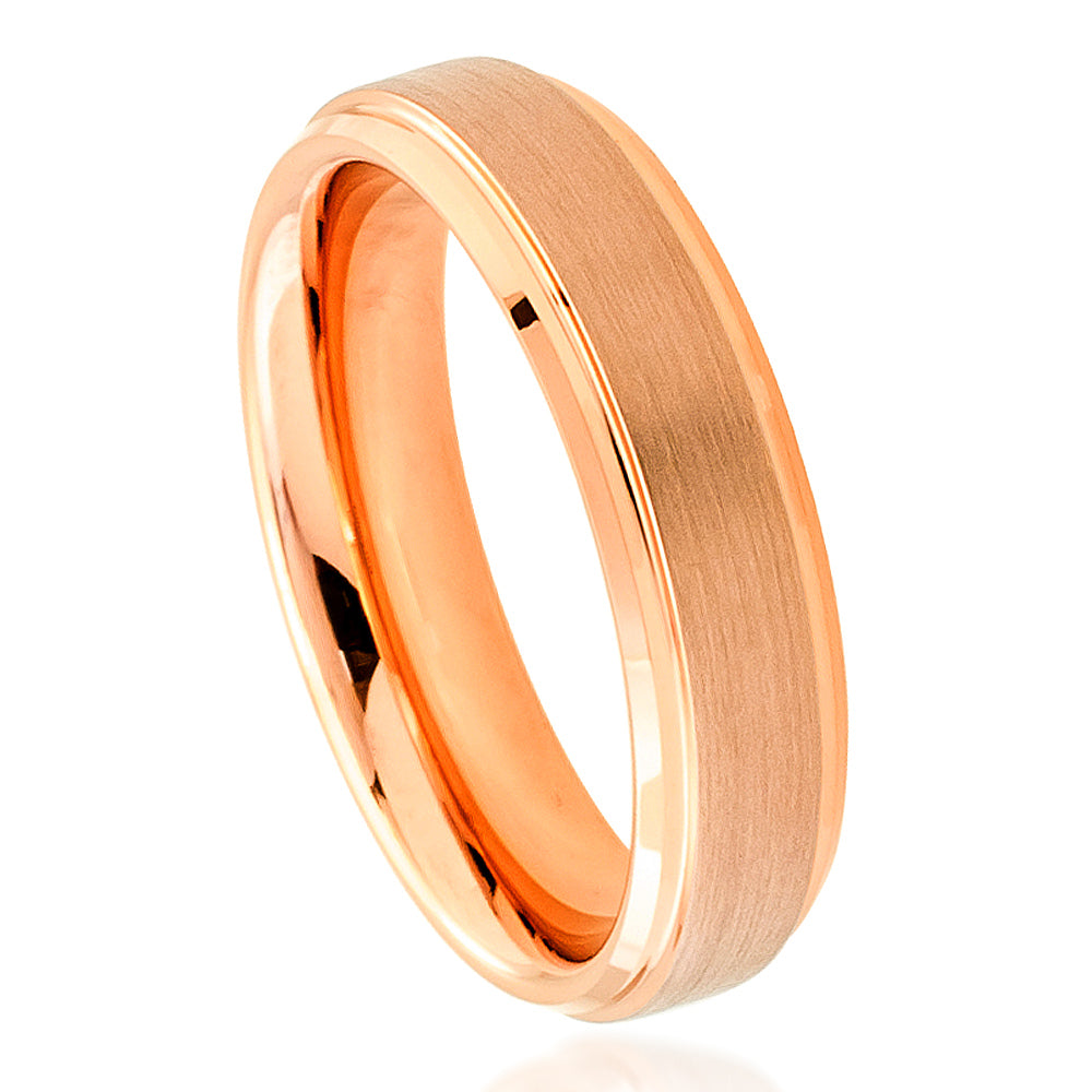 Rose Gold IP Plated Flat Brushed Center with High Polish Stepped Edge - Pasha Fine Jewelry
