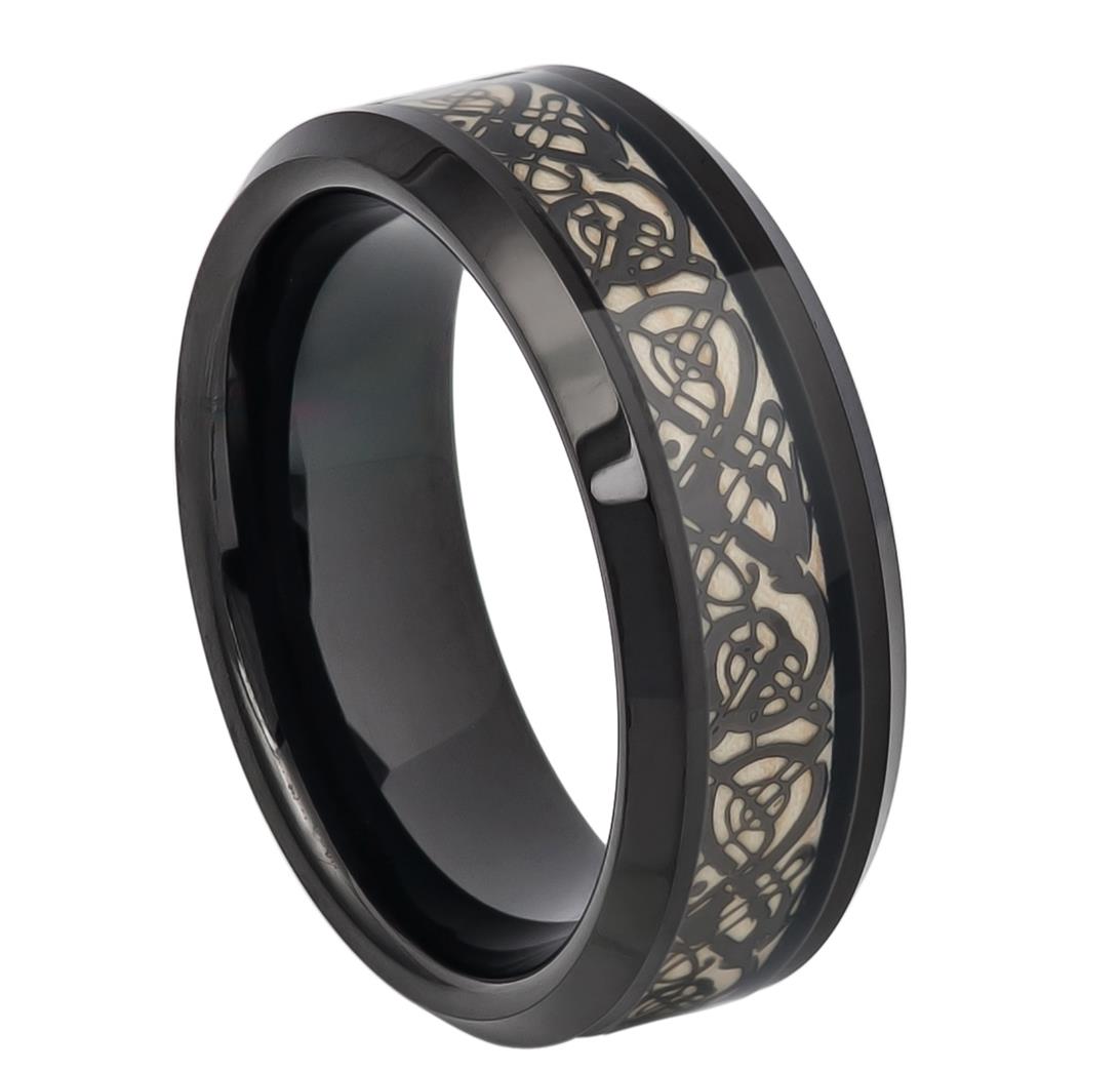 Black Tungsten Celtic Cut-Out Inlay - Pasha Fine Jewelry